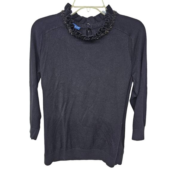 RSVP by Talbots Jewel Embellished Neck Sweater Top Womens Size MP Black Career - Picture 1 of 8